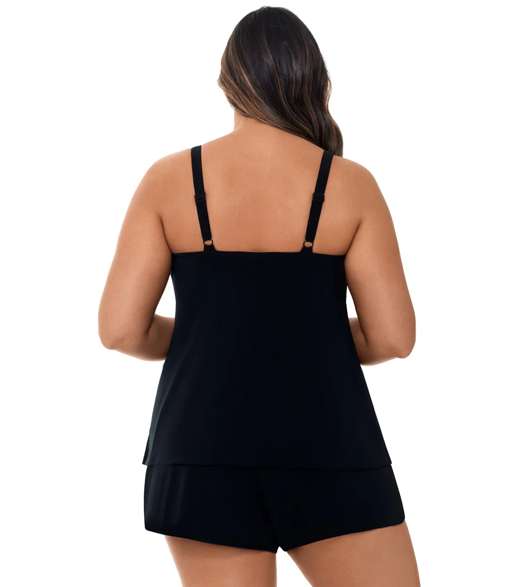 Longitude Plus Size Little Black Dress Ruffle Swim Romper - Image 2