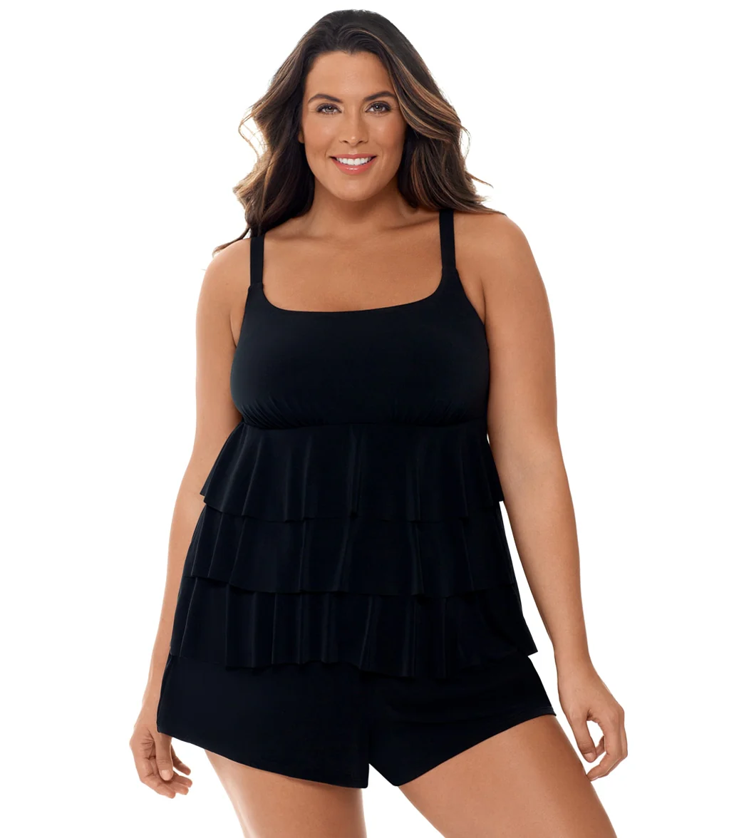 Longitude Plus Size Little Black Dress Ruffle Swim Romper - Image 4