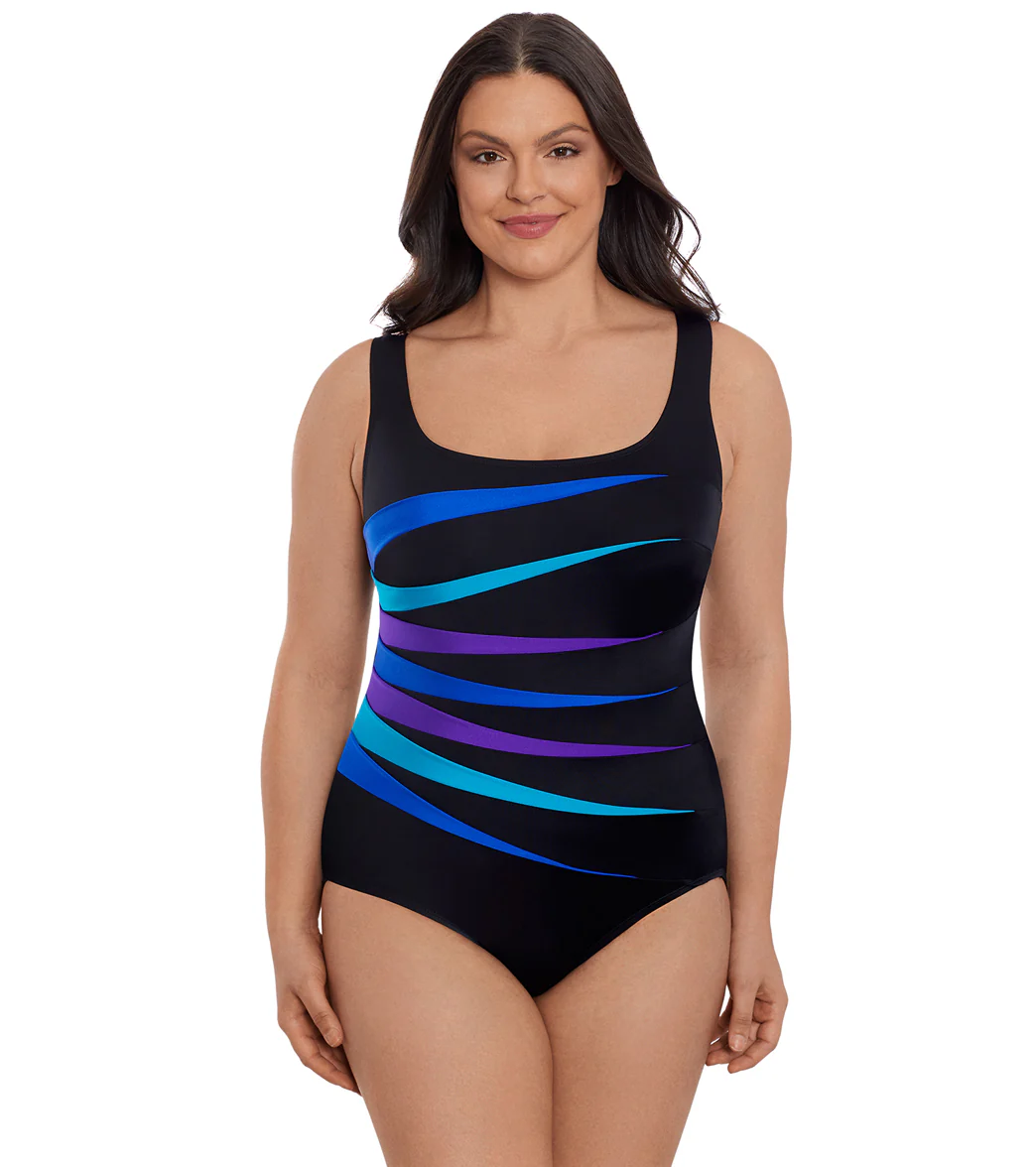 Longitude Women's Block It Up 7 Fold Fan Tank Long Torso One Piece Swimsuit - Image 5