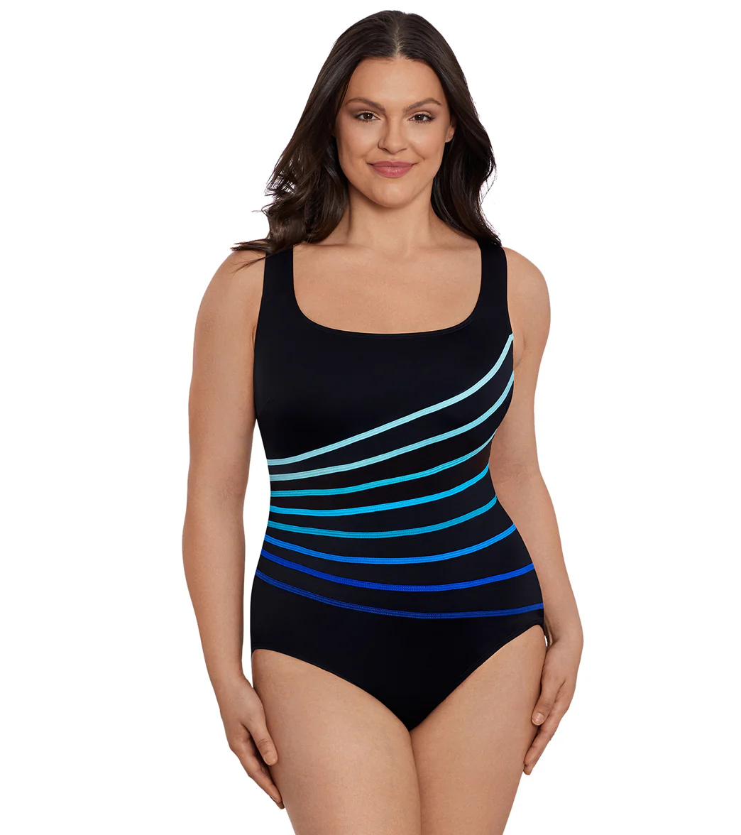 Longitude Women's Block It Up 8 Overlay Fan Tank Long Torso One Piece Swimsuit - Image 11