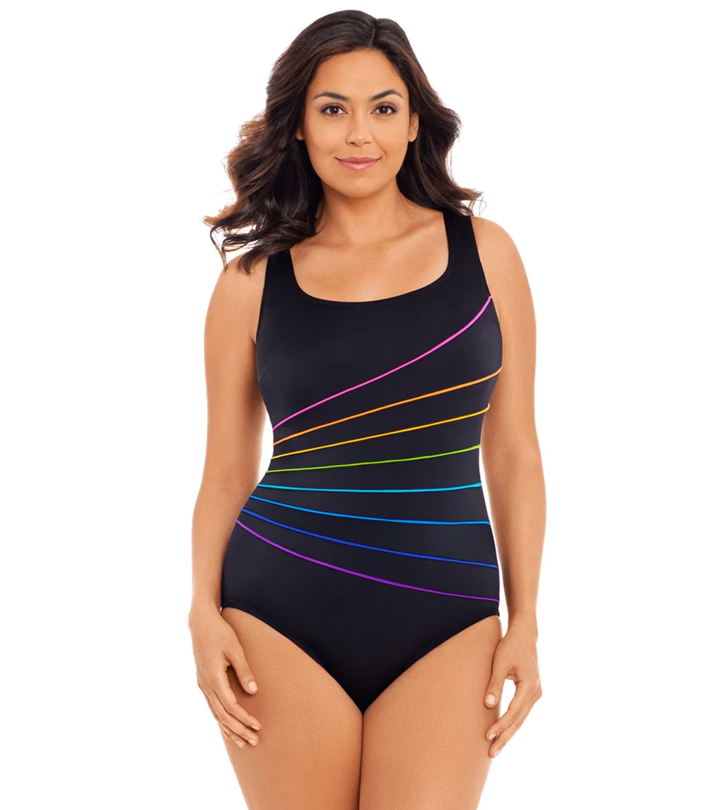 Longitude Women's Color Me Gorgeous 8 Piping Fan Tank One Piece Swimsuit - Image 13