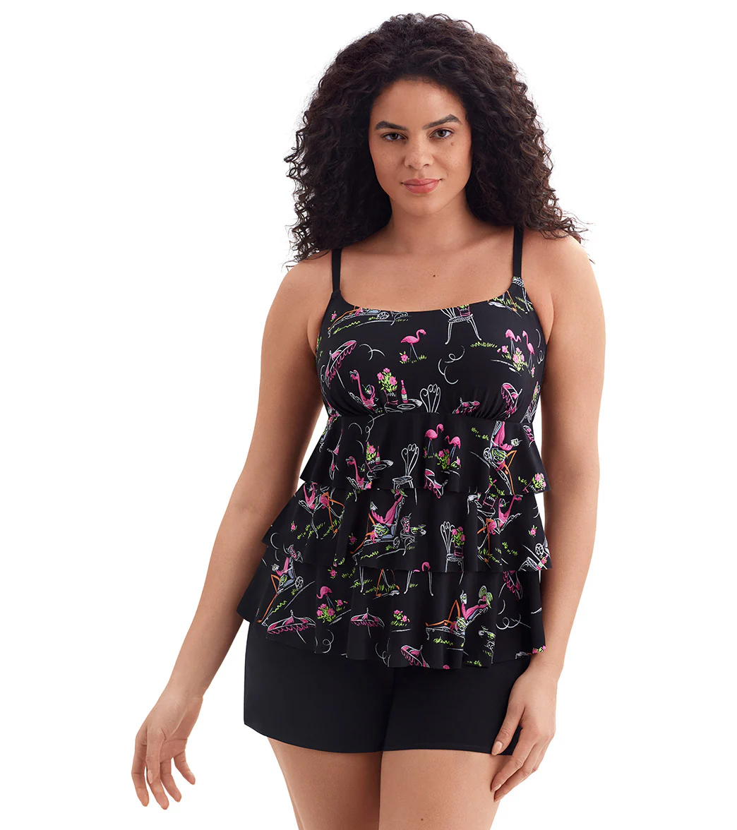 Longitude Women's Flamingo Hotel Faux Ruffle Shortini Long Torso One Piece Swimsuit - Image 4