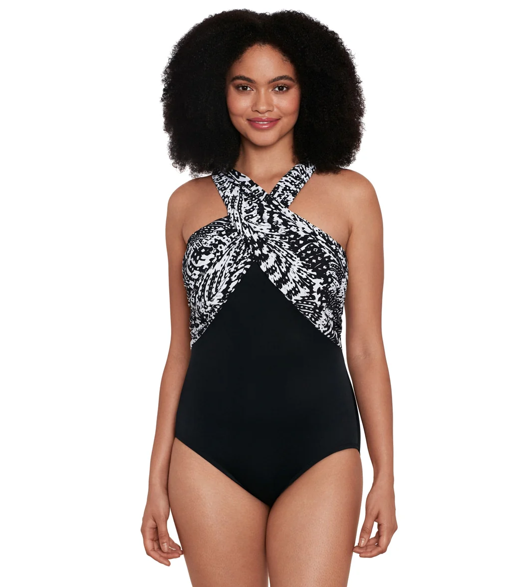 Longitude Women's Flutter Crossover Draped Tank Long Torso One Piece Swimsuit - Image 5