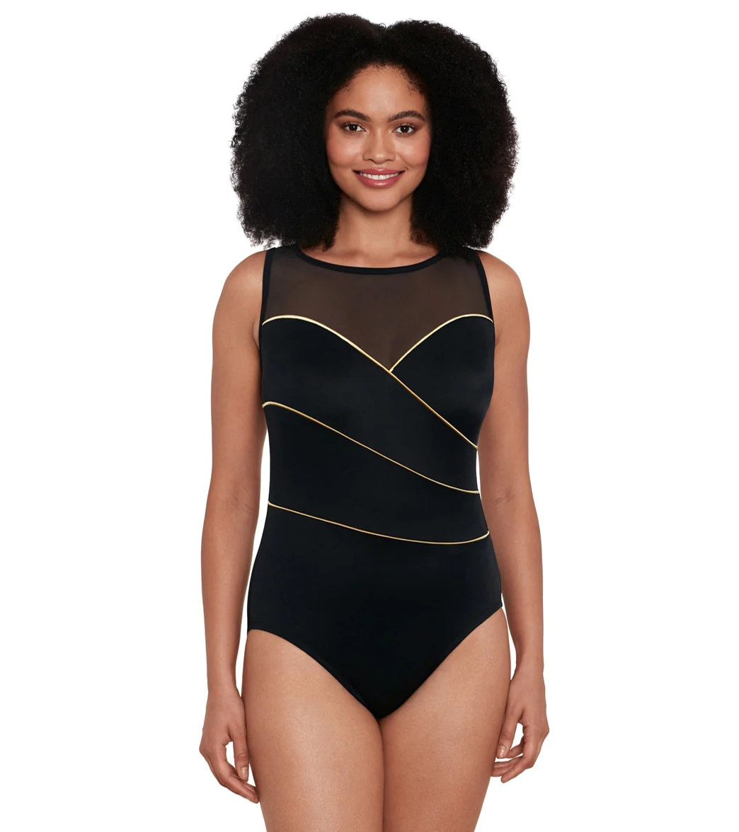 Longitude Women's Pipping The Wave Mesh High Neck Long Torso One Piece Swimsuit - Image 7