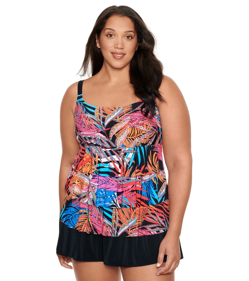 Longitude Women's Plus Size Jungle Boogie Faux Ruffle Skirtini One Piece Swimsuit - Image 4