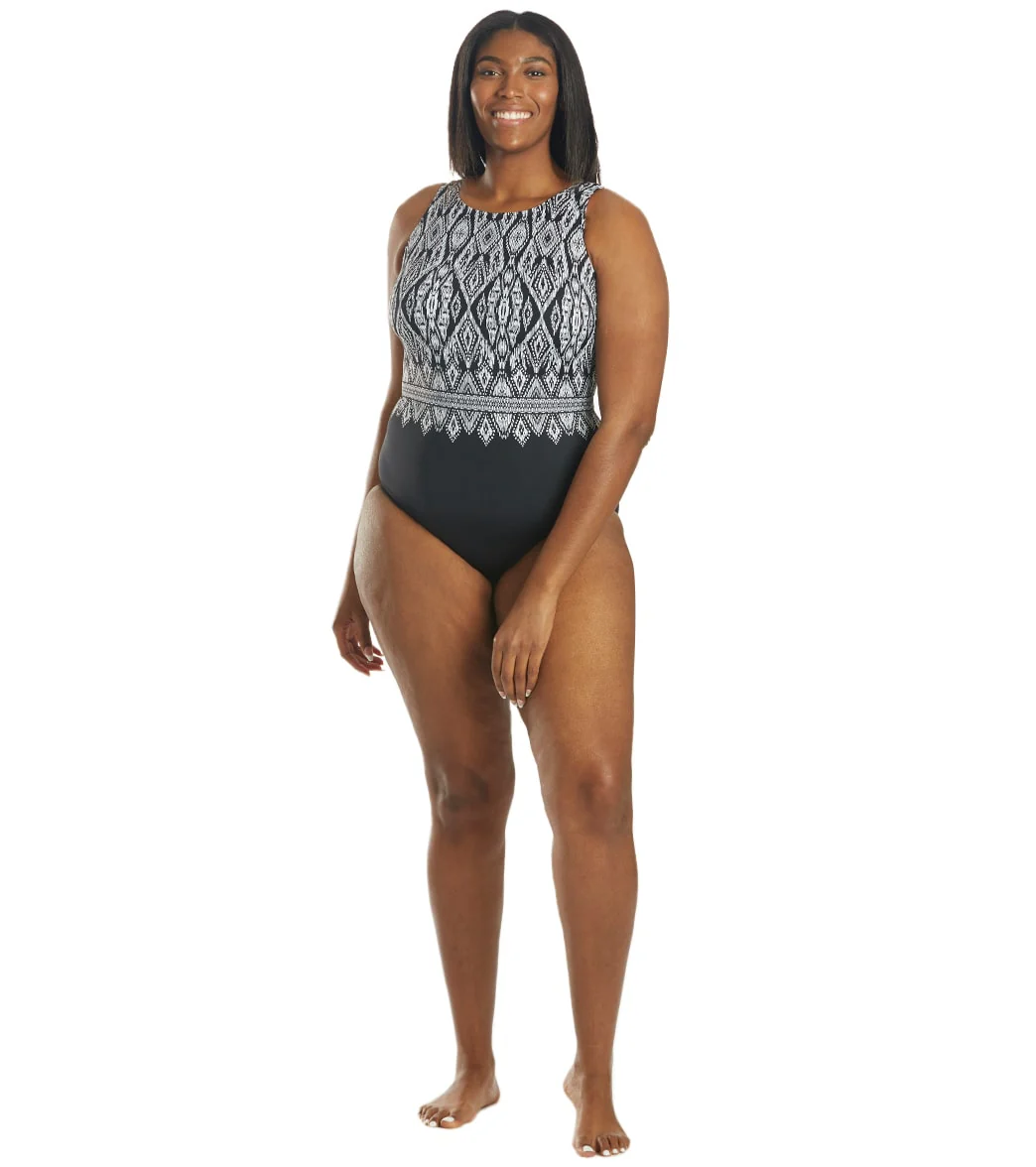 Longitude Women's Plus Size Lace Affair Scoopback Highneck One Piece Swimsuit - Image 2