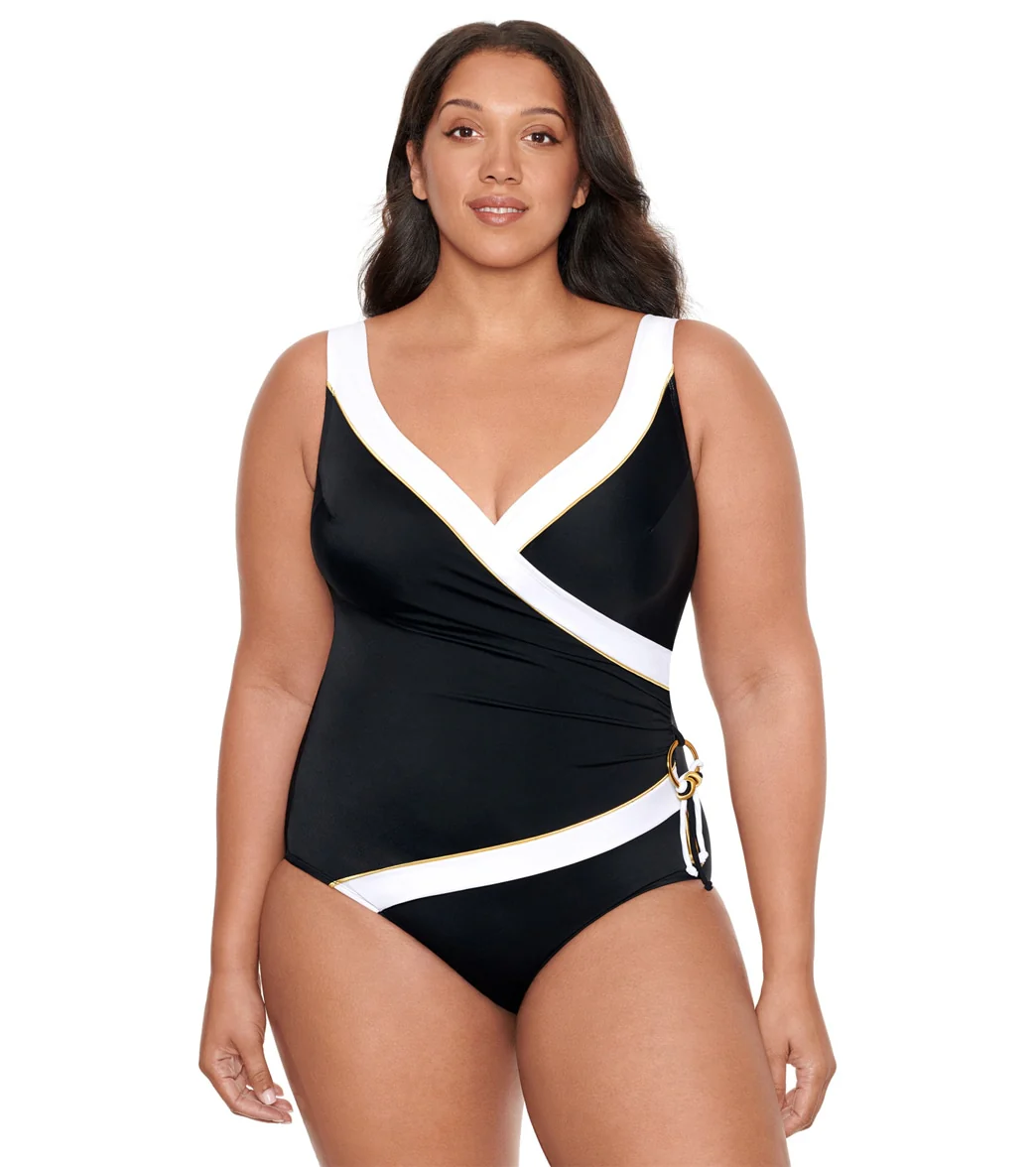 Longitude Women's Plus Size Private Party Tassel Ring Surplice One Piece Swimsuit - Image 5