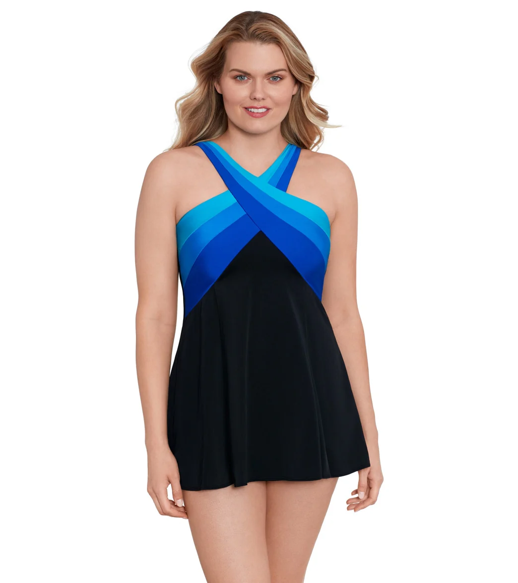 Longitude Women's Private Party Cross Over Princess Seam Long Torso Swim Dress - Image 6