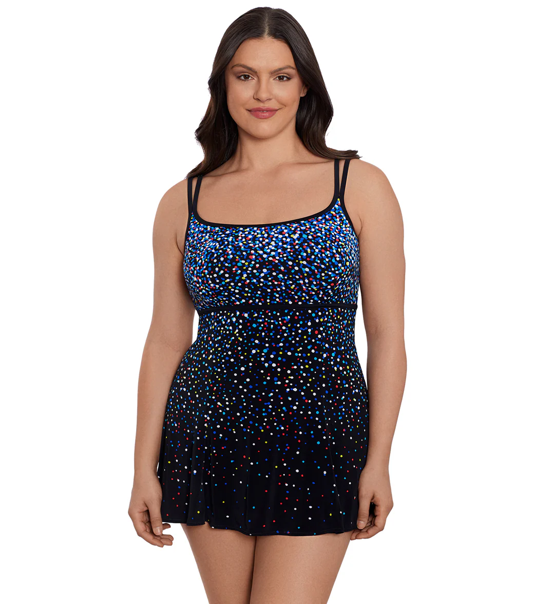 Longitude Women's Rainbow Sprinkles Princess Seam Long Torso Swim Dress - Image 9