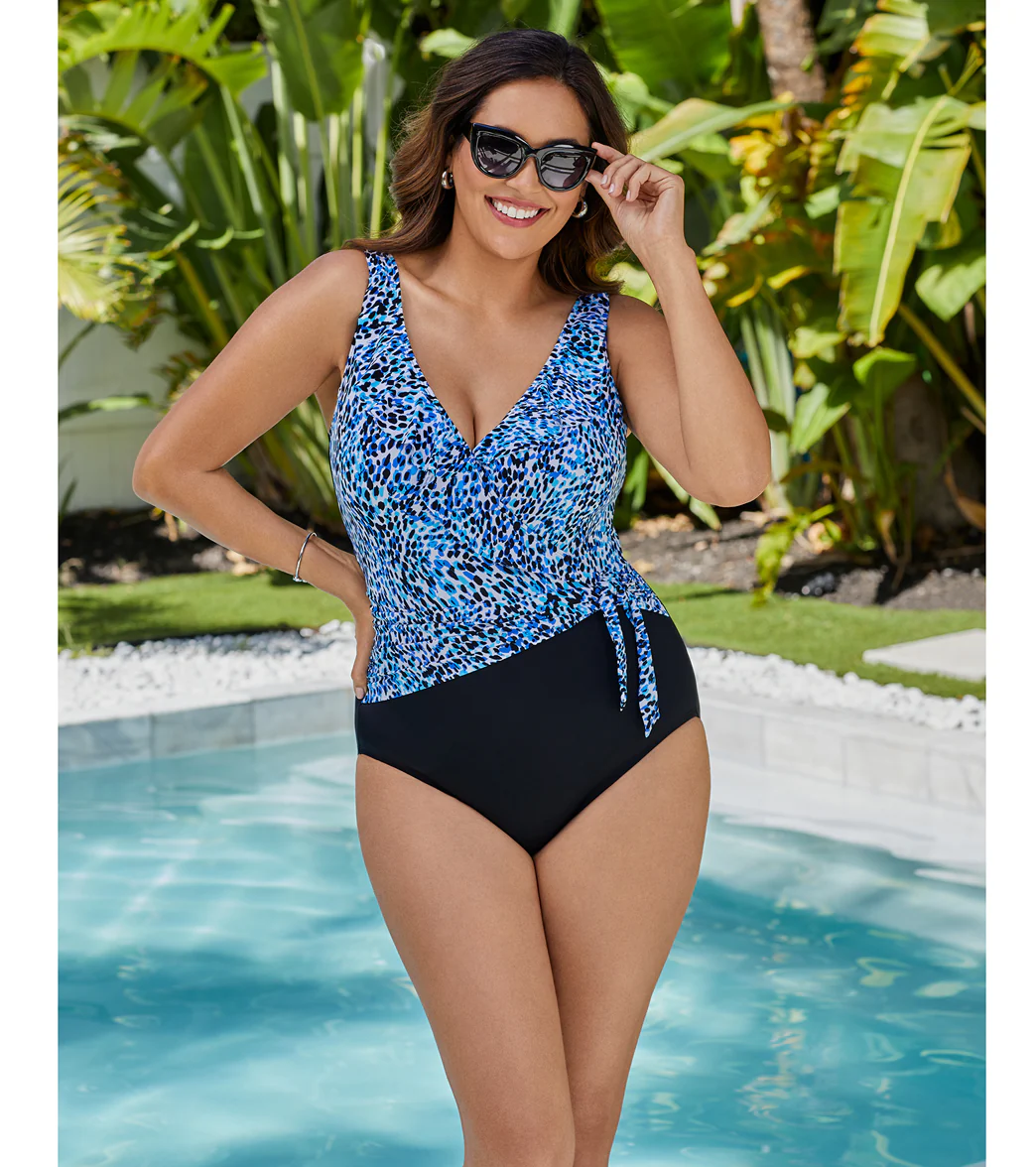 Longitude Women's Spotty Skin Ruffle Front Sash Surplice One Piece Swimsuit - Image 4