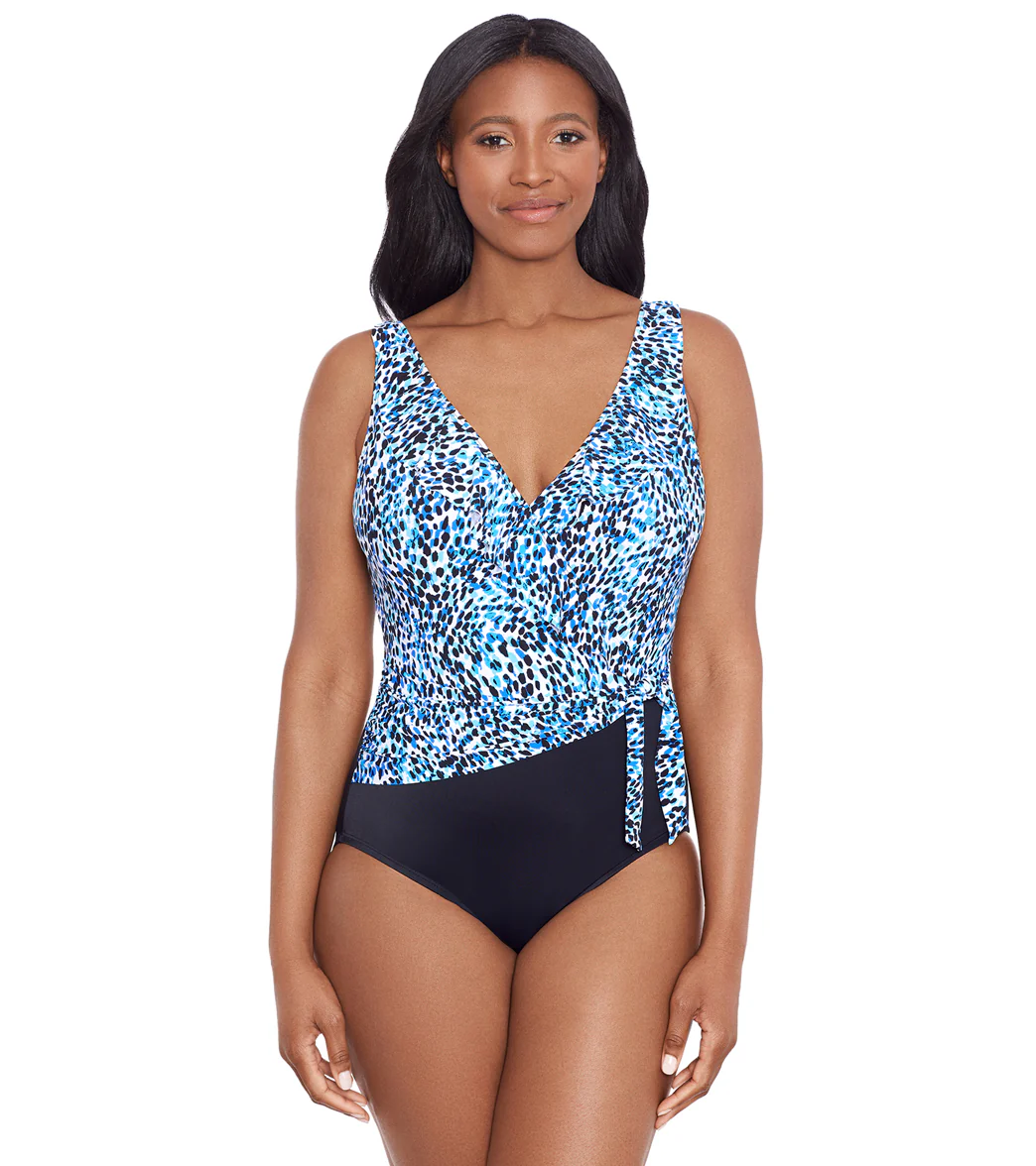 Longitude Women's Spotty Skin Ruffle Front Sash Surplice One Piece Swimsuit - Image 8
