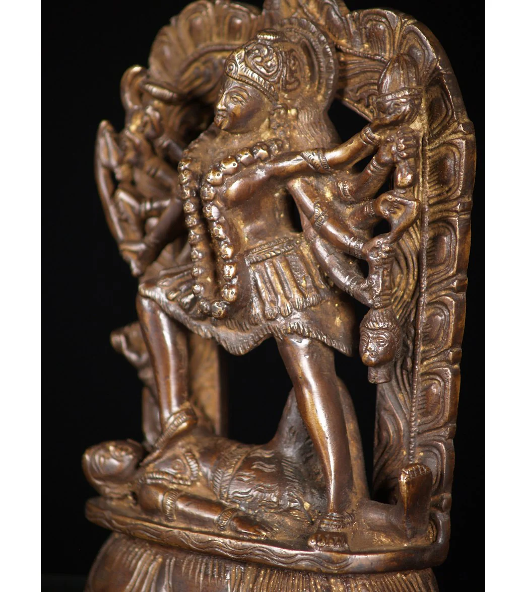 Lotus Sculpture Brass Kali Standing On Dead Shiva 7" - Image 2