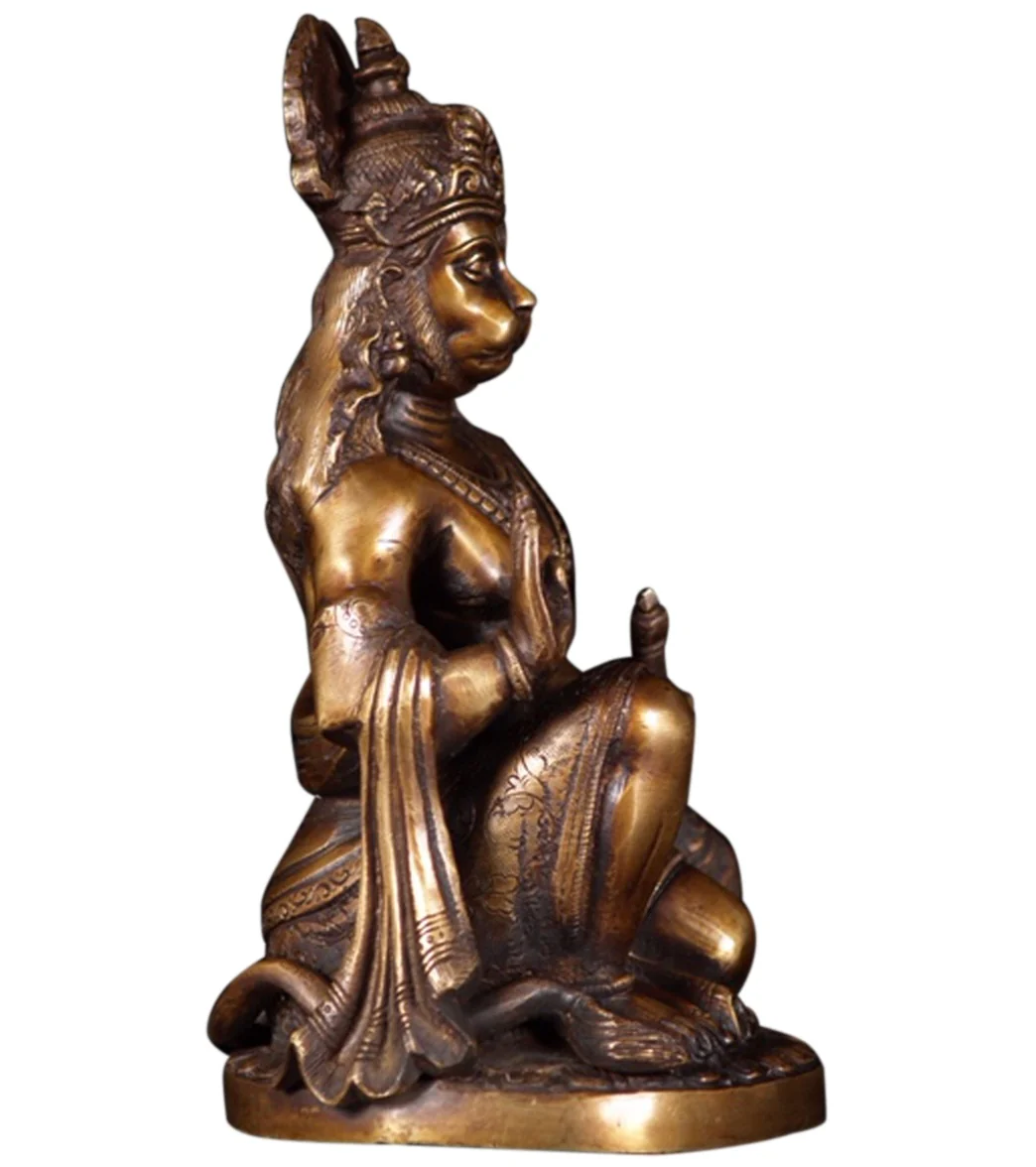 Lotus Sculpture Brass Kneeling Hanuman Statue 10" - Image 4