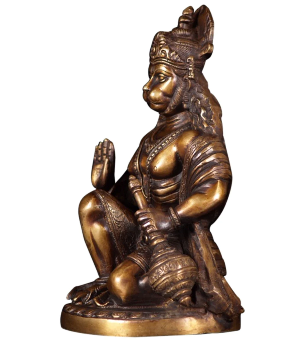 Lotus Sculpture Brass Kneeling Hanuman Statue 10" - Image 5