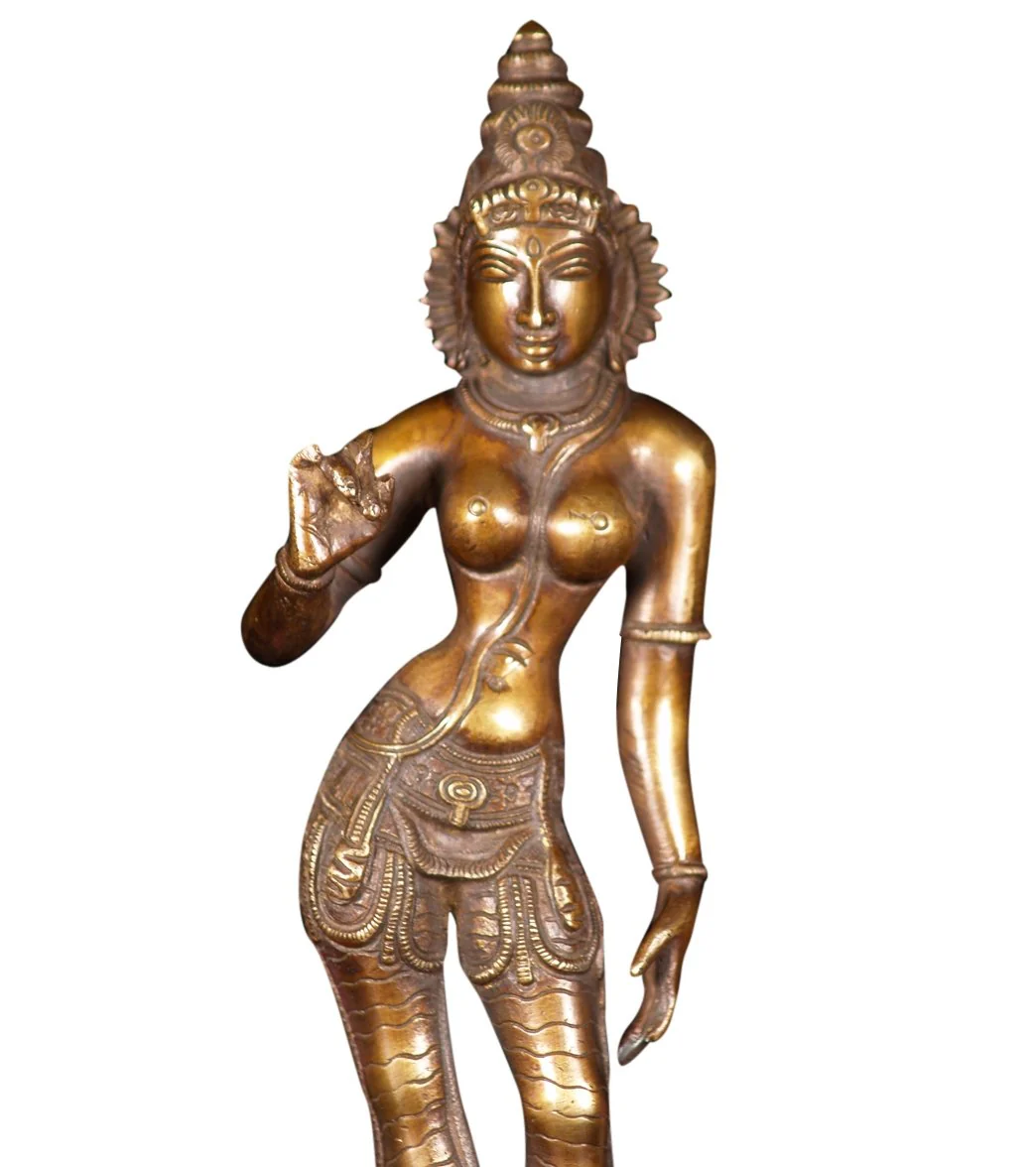 Lotus Sculpture Brass Parvati Statue As Shivakami 12" - Image 4