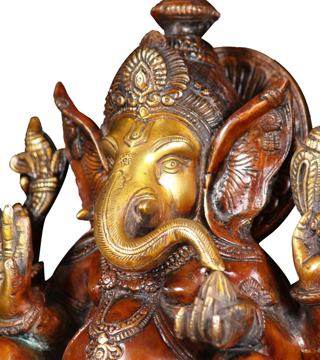 Lotus Sculpture Brass Seated Ganesha Sculpture 11" - Image 6