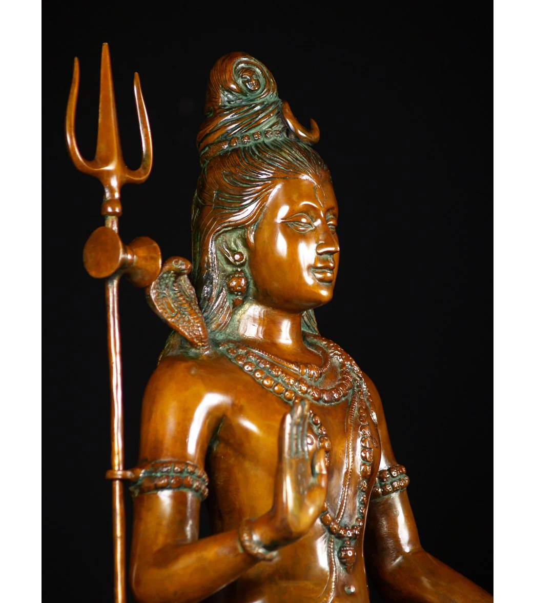 Lotus Sculpture Brass Seated Shiva With Trident Sculpture 24" - Image 4