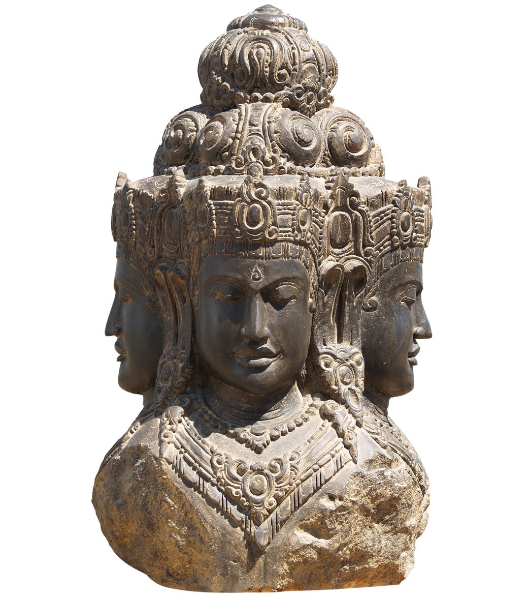 Lotus Sculpture Stone 4 Faced Brahma Statue 40"