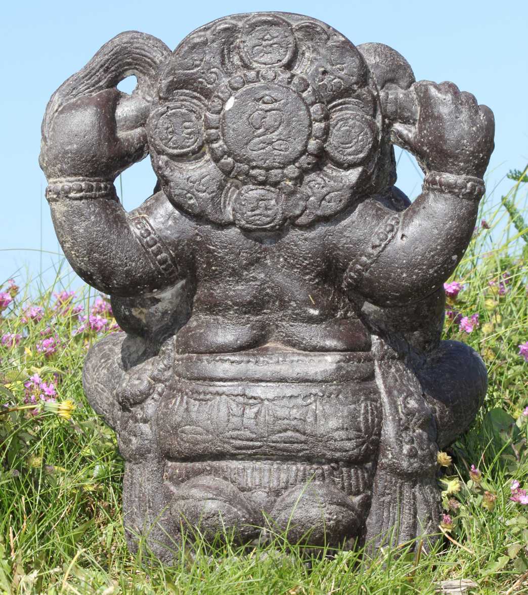 Lotus Sculpture Stone Ganesh Statue on Lotus Base 16" - Image 4