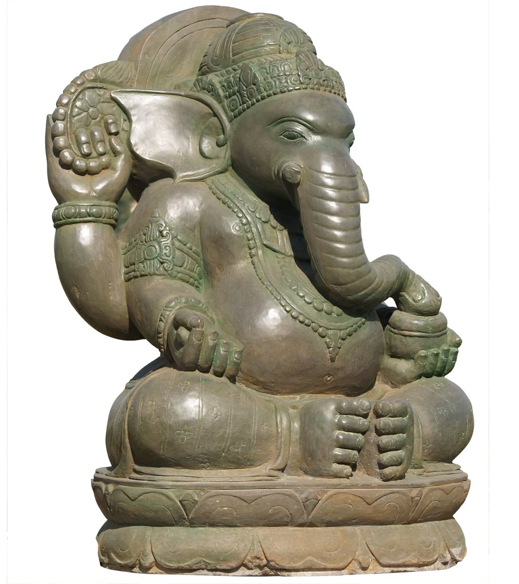 Lotus Sculpture Stone Green Garden Ganesha 37" - Image 3