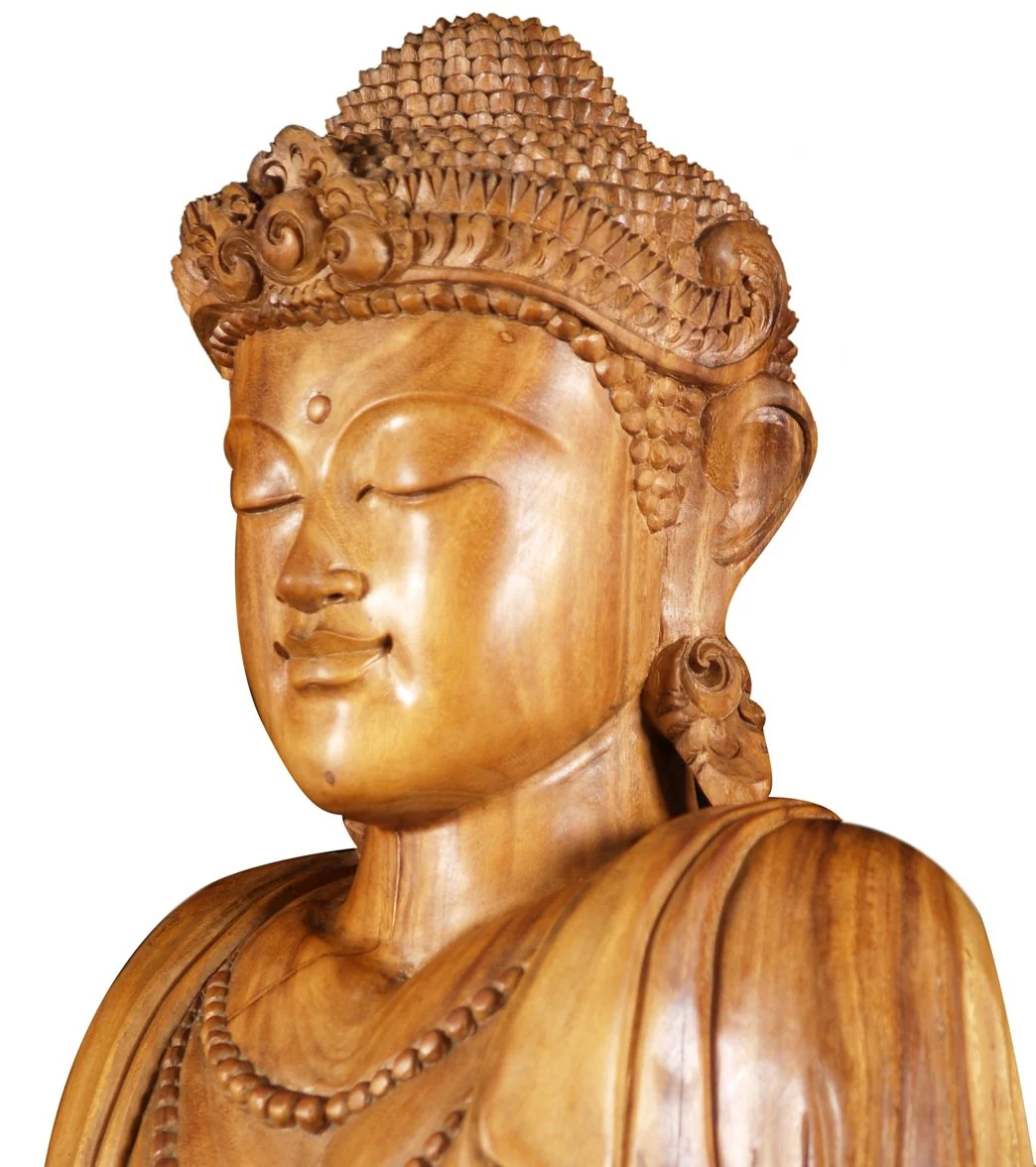 Lotus Sculpture Wood Double Vitarka Mudra Buddha Statue 60" - Image 5
