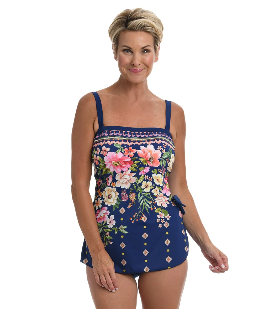 Maxine Women's Border Blooms Bandeau Sarong One Piece Swimsuit - Image 5
