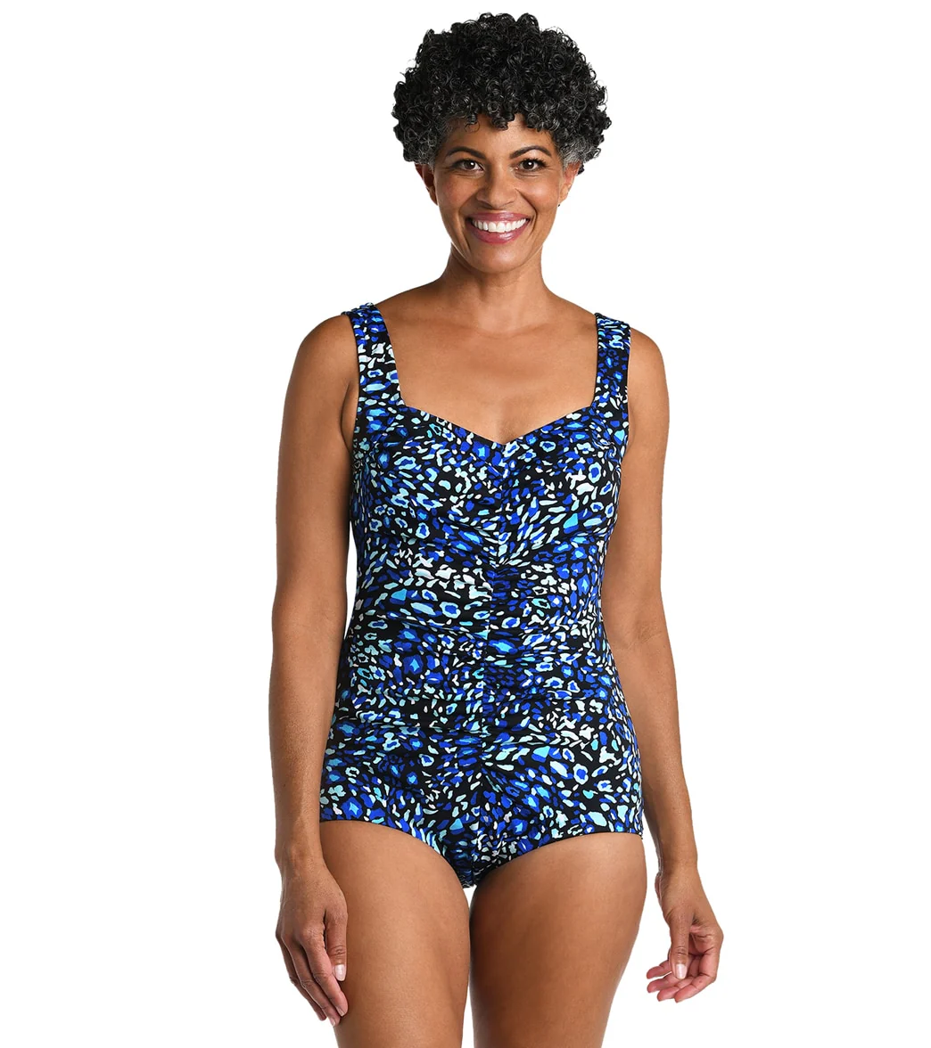 Maxine Women's Chlorine Resistant Electric Safari Shirred Front Girl Leg One Piece Swimsuit - Image 8