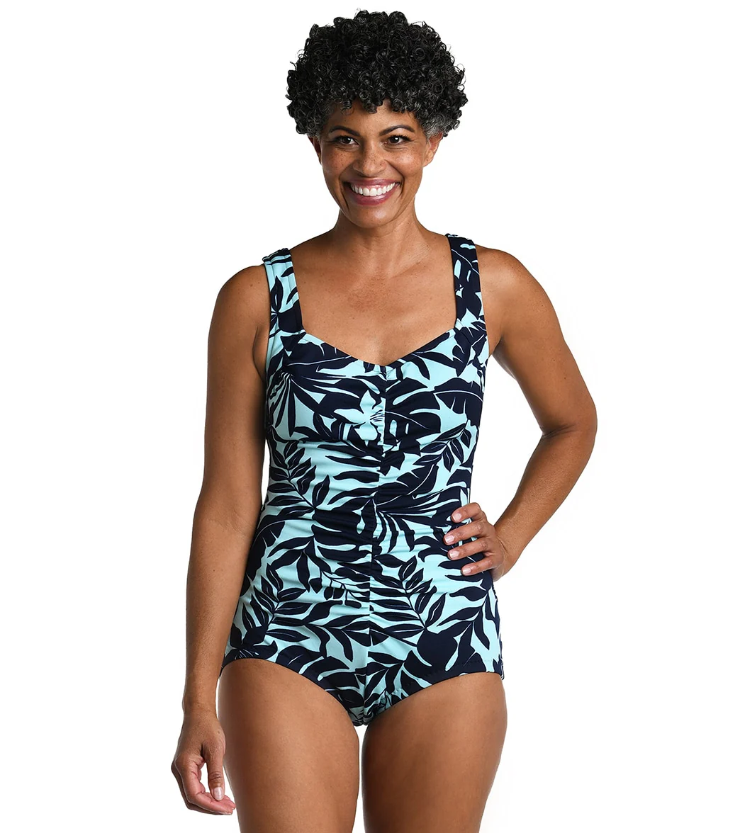 Maxine Women's Chlorine Resistant Hawaiian Breeze Shirred Front Girl Leg One Piece Swimsuit - Image 4