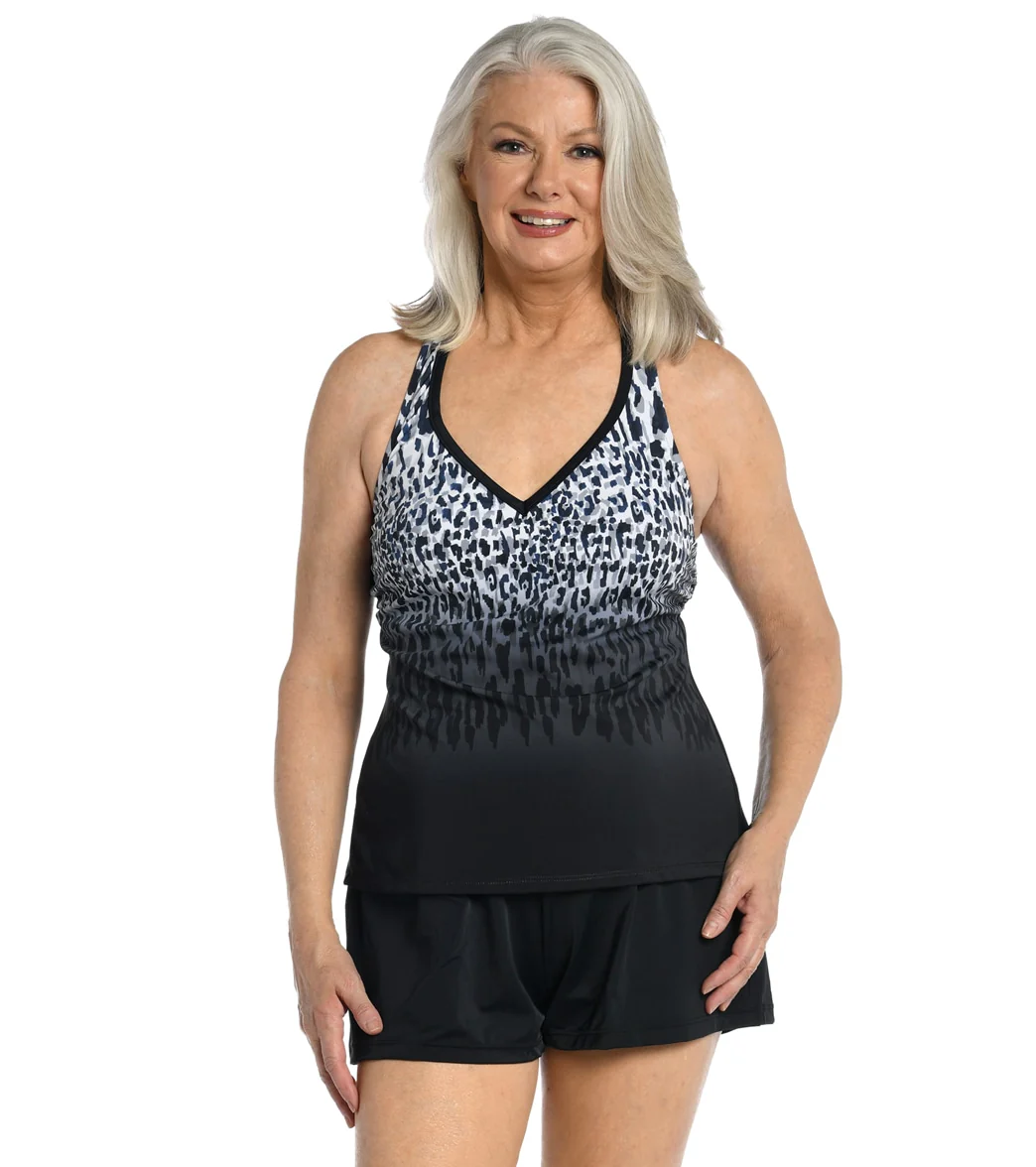 Maxine Women's Chlorine Resistant Ombre Animal Racerback Tankini Top - Image 9