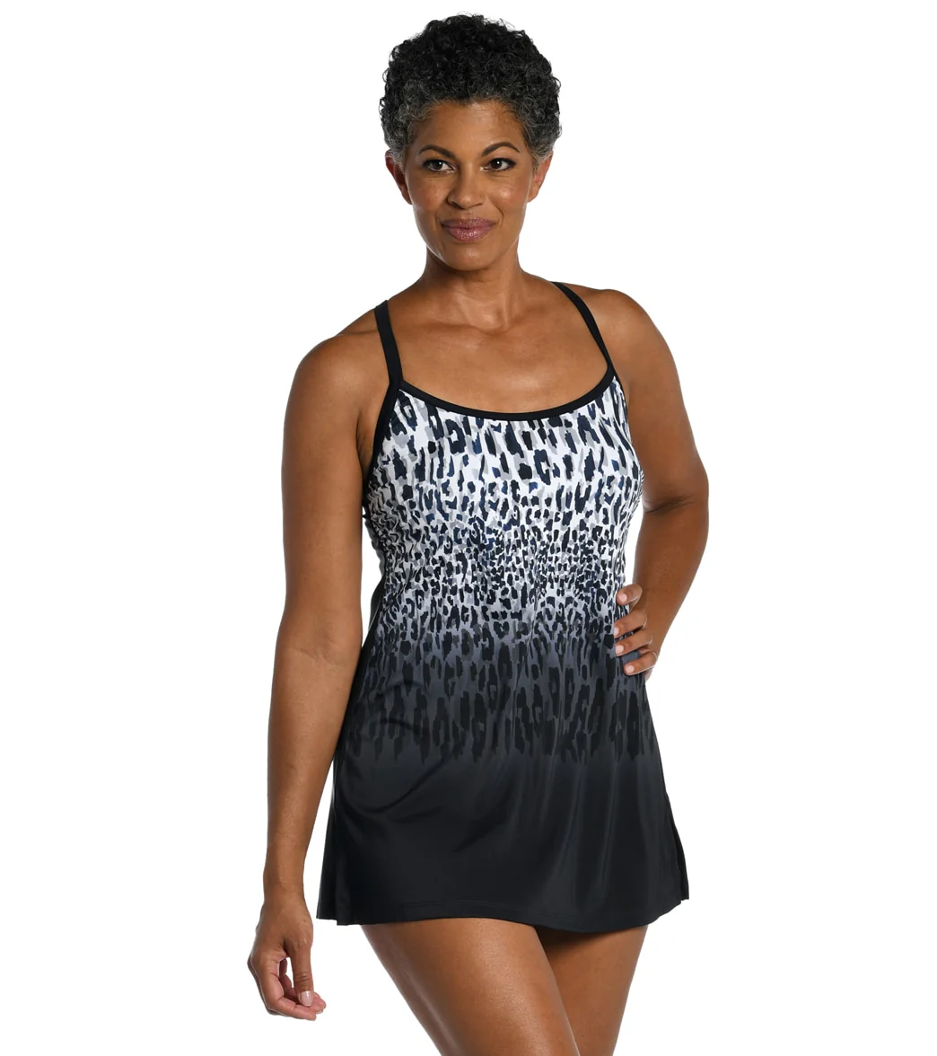 Maxine Women's Chlorine Resistant Ombre Animal Scoopneck Swim Dress - Image 6