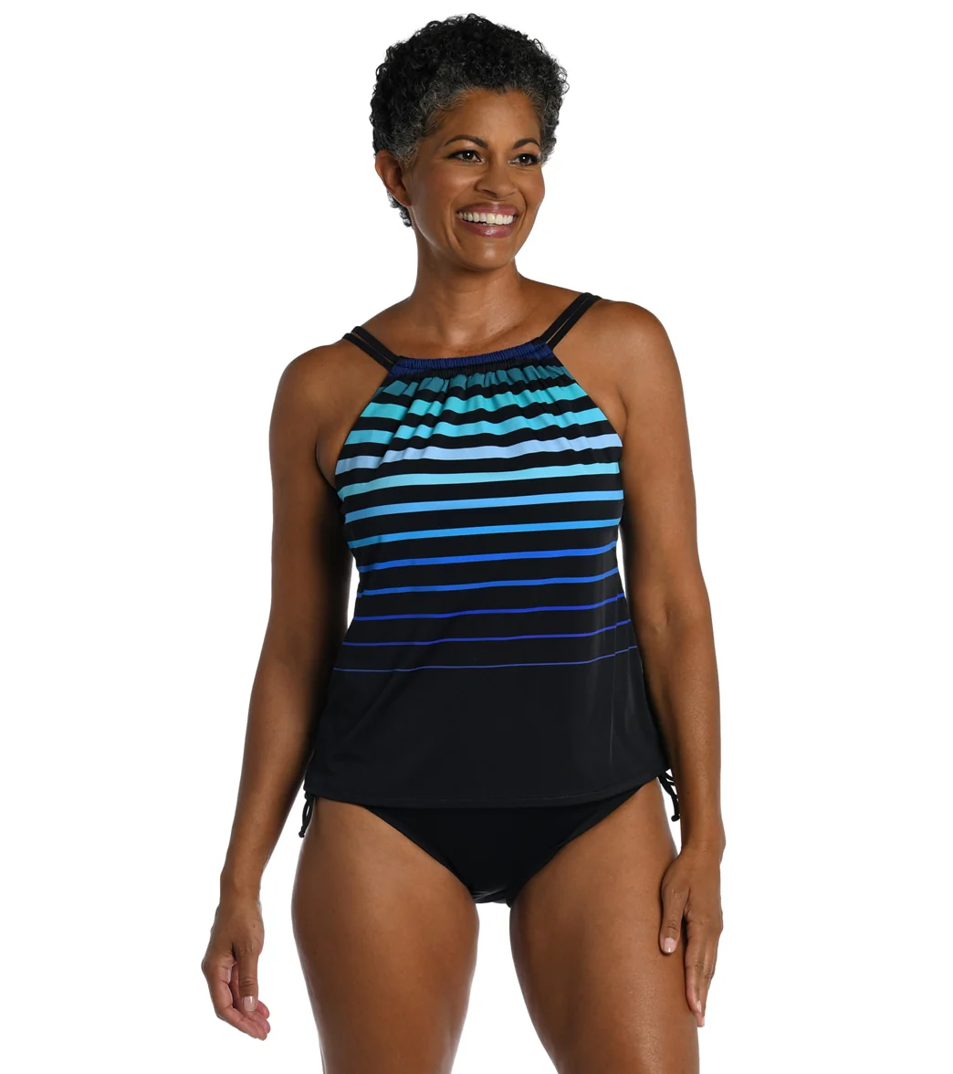 Maxine Women's Chlorine Resistant Tonal Gradient Stripe High Neck Tankini Top - Image 5