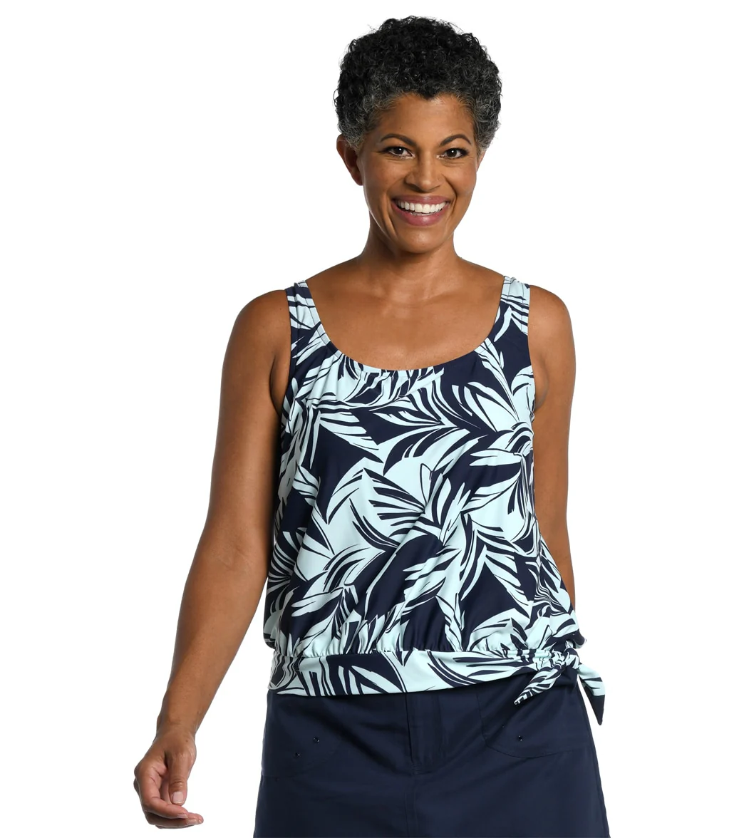 Maxine Women's Coastal Palm Banded Scoop Blouson Tankini Top - Image 5