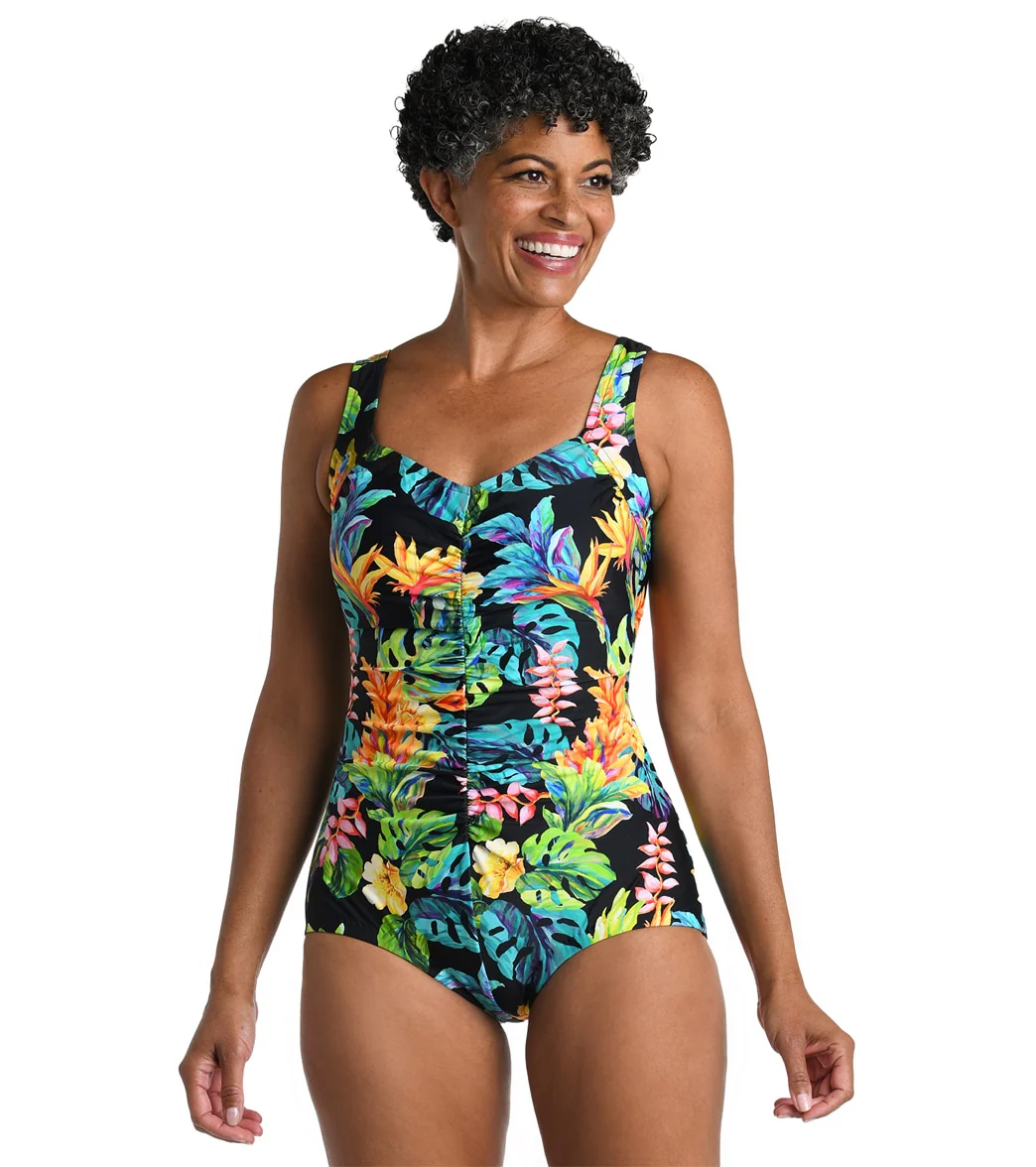 Maxine Women's Oahu Oasis Shirred Front Girl Leg One Piece Swimsuit - Image 2
