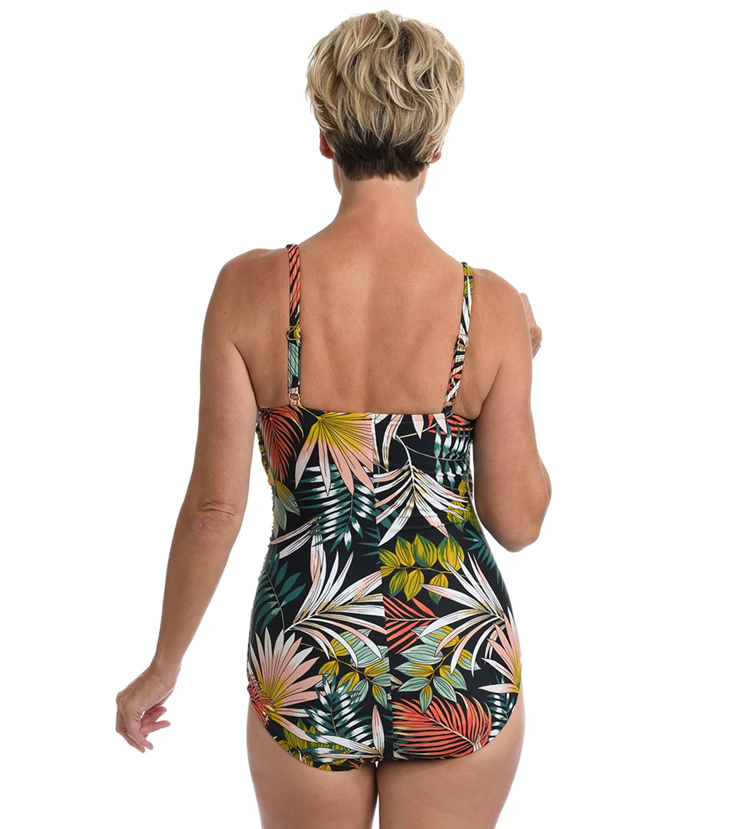 Maxine Women's Palms And Fronds Shirred Surplice One Piece Swimsuit - Image 2
