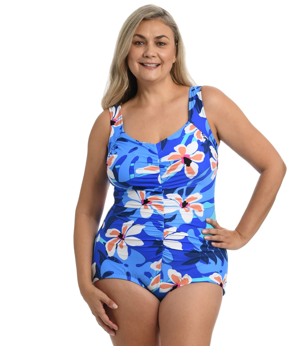 Maxine Women's Plus Size Aloha Orchid Girl Leg One Piece Swimsuit - Image 5