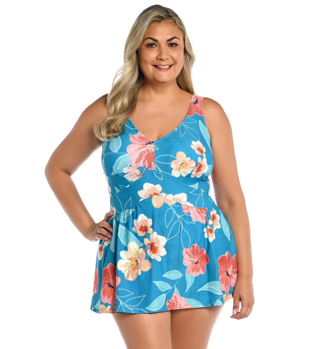 Maxine Women's Plus Size Crafted Botanical Empire Swim Dress - Image 5