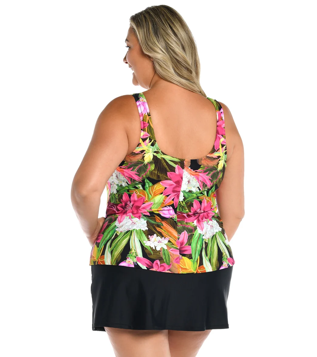 Maxine Women's Plus Size Exotic Jungle Scoop Neck Tankini Top - Image 2