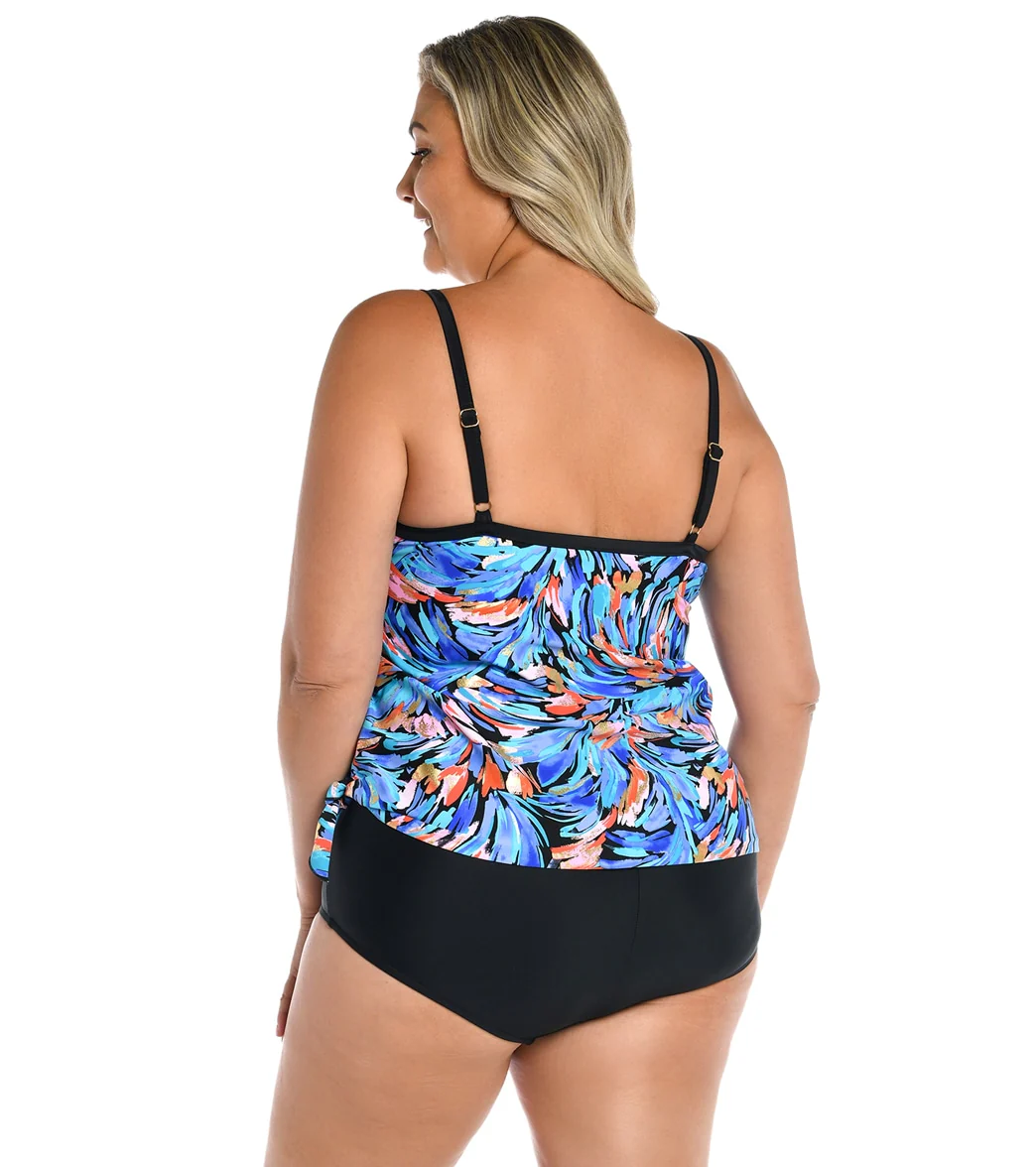 Maxine Women's Plus Size Feathers & Flair Faux Tankini Top One Piece - Image 2