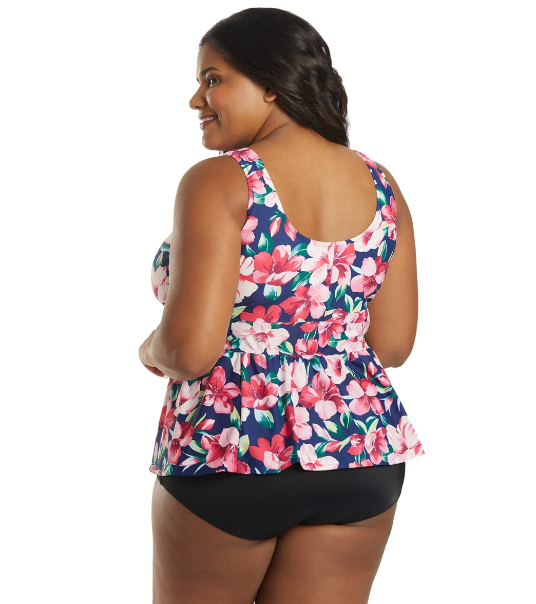 Maxine Women's Plus Size Hana Hibiscus Empire Tankini Top - Image 3