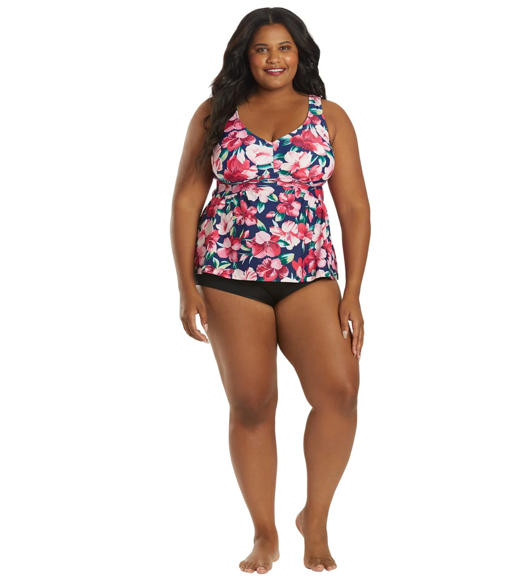 Maxine Women's Plus Size Hana Hibiscus Empire Tankini Top - Image 4