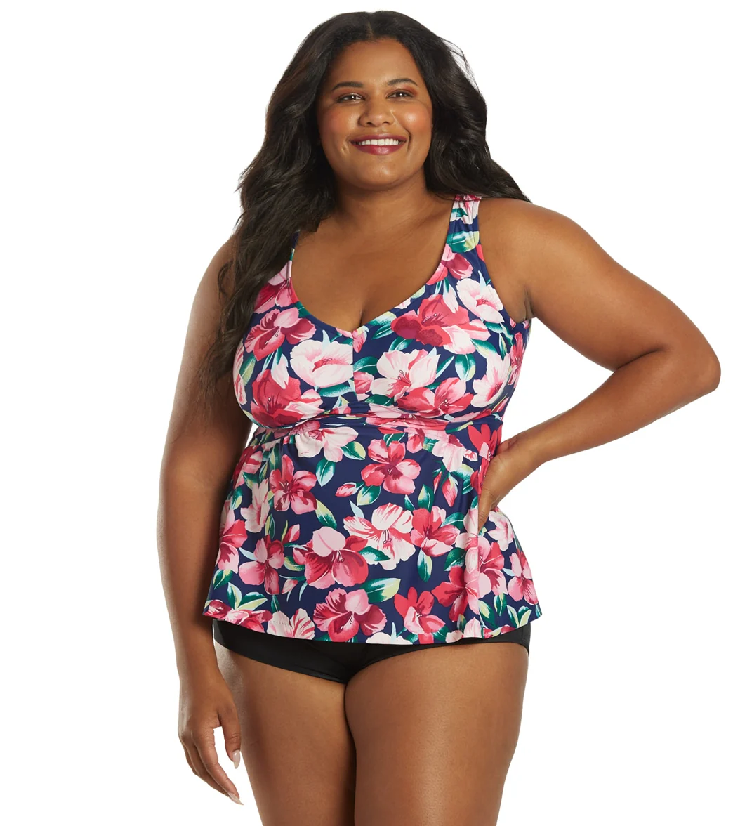 Maxine Women's Plus Size Hana Hibiscus Empire Tankini Top - Image 7