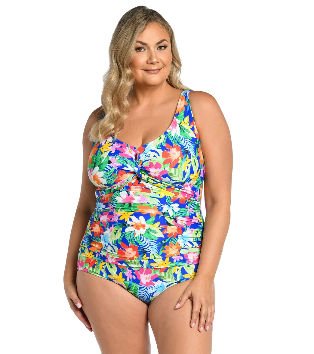 Maxine Women's Plus Size Hula Holiday Twist Front One Piece Swimsuit - Image 5