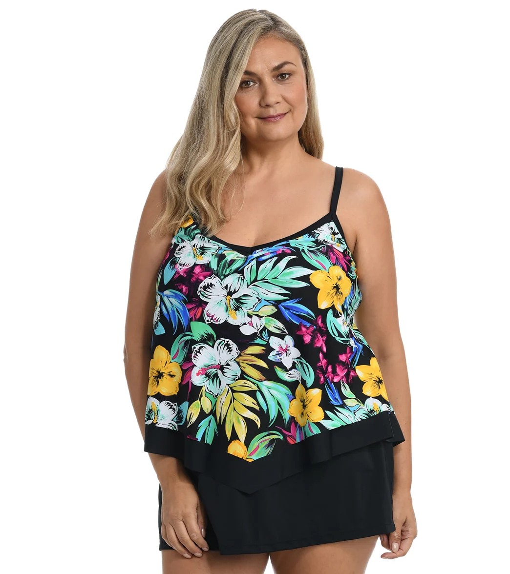 Maxine Women's Plus Size Island Mist Flutter Tankini Top - Image 5