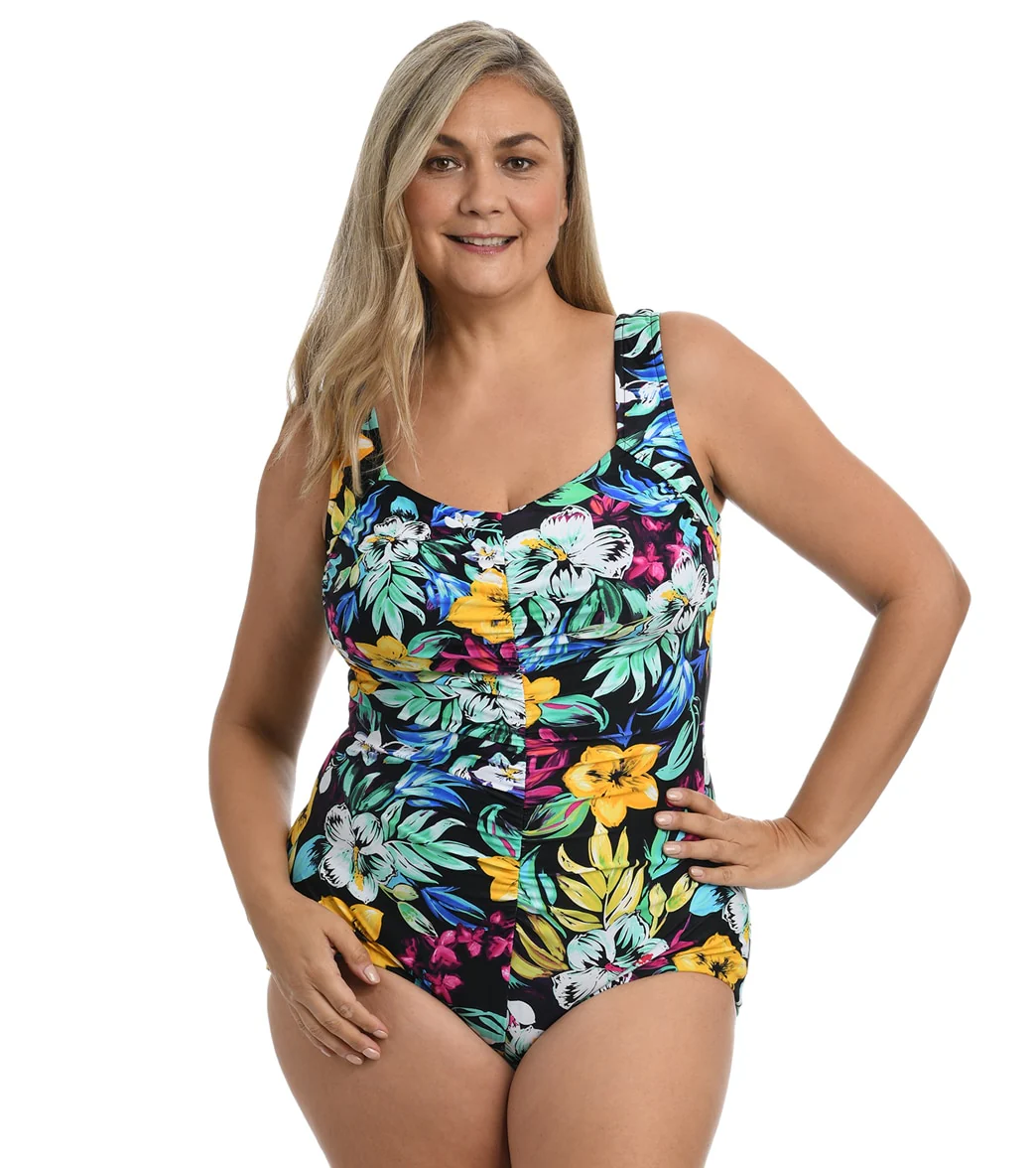 Maxine Women's Plus Size Island Mist Girl Leg One Piece Swimsuit - Image 4