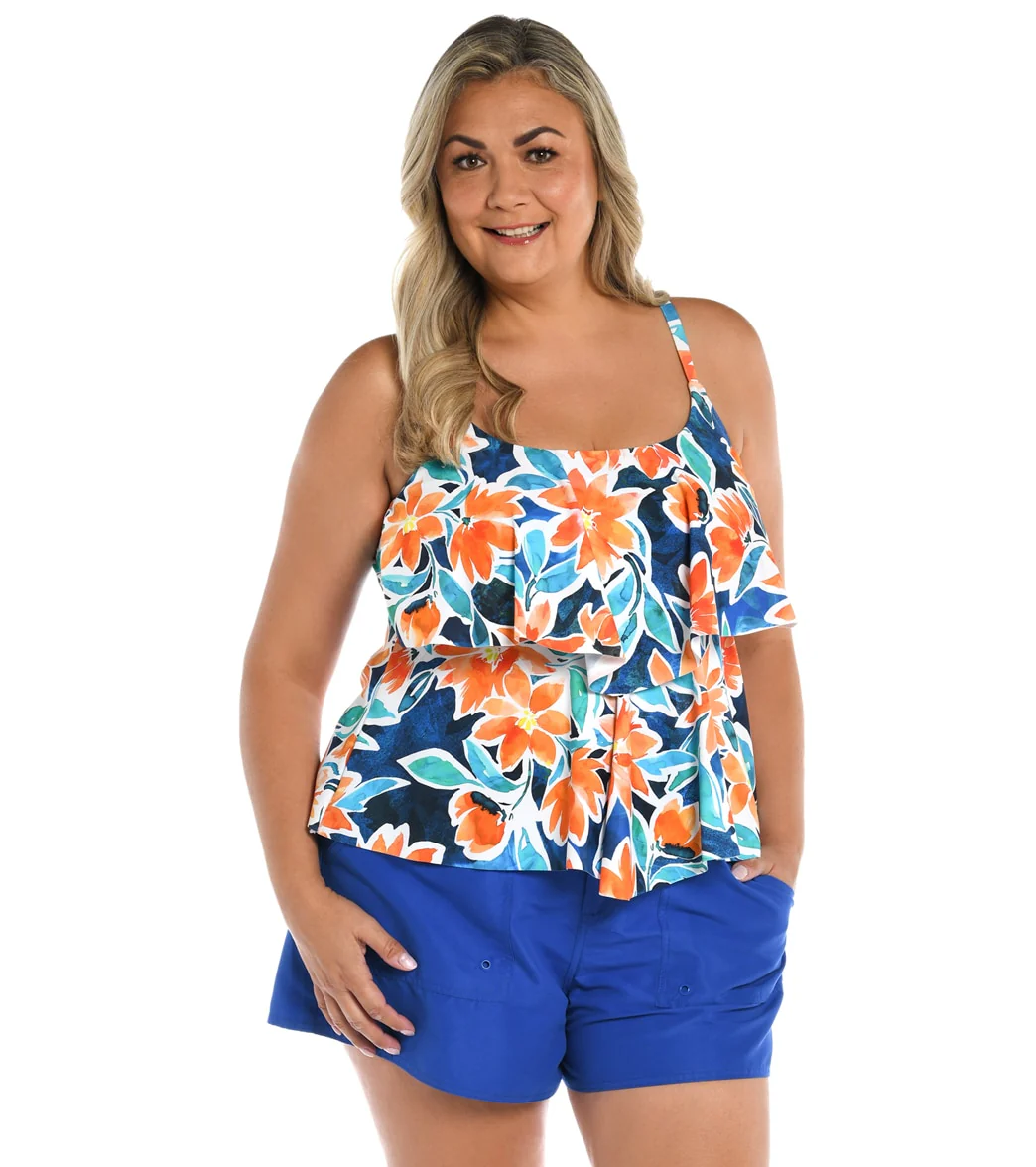 Maxine Women's Plus Size Joyful Blooms Double Tiered Tankini Top - Image 5