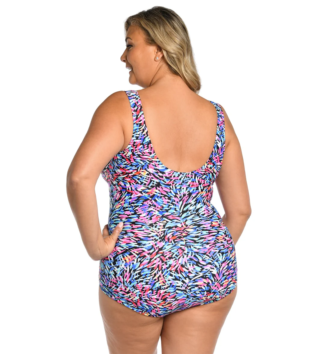 Maxine Women's Plus Size Luminescense Over The Shoulder One Piece Swimsuit - Image 2