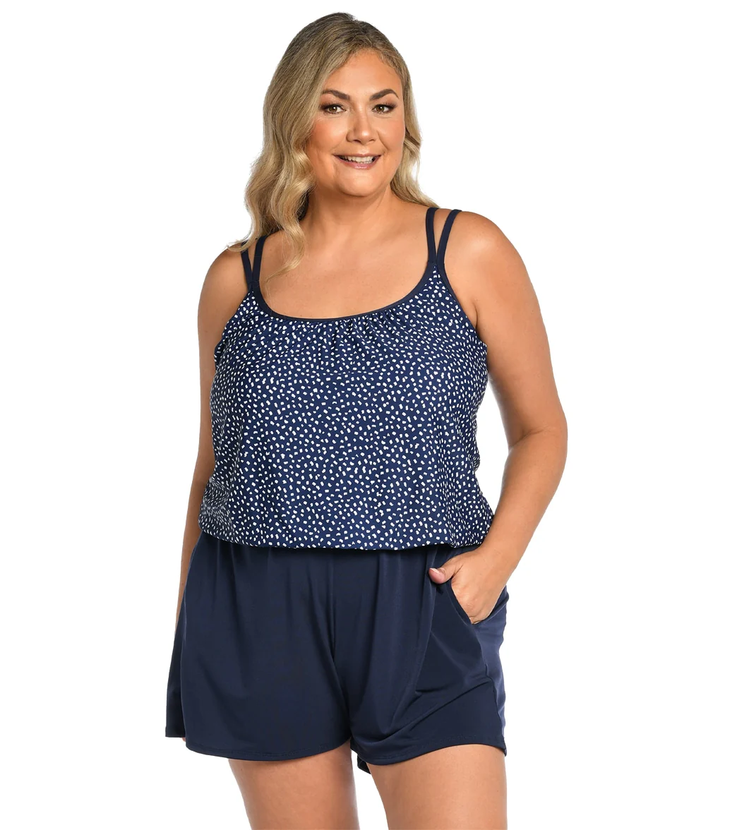 Maxine Women's Plus Size Seaside Dot Swim Romper - Image 6