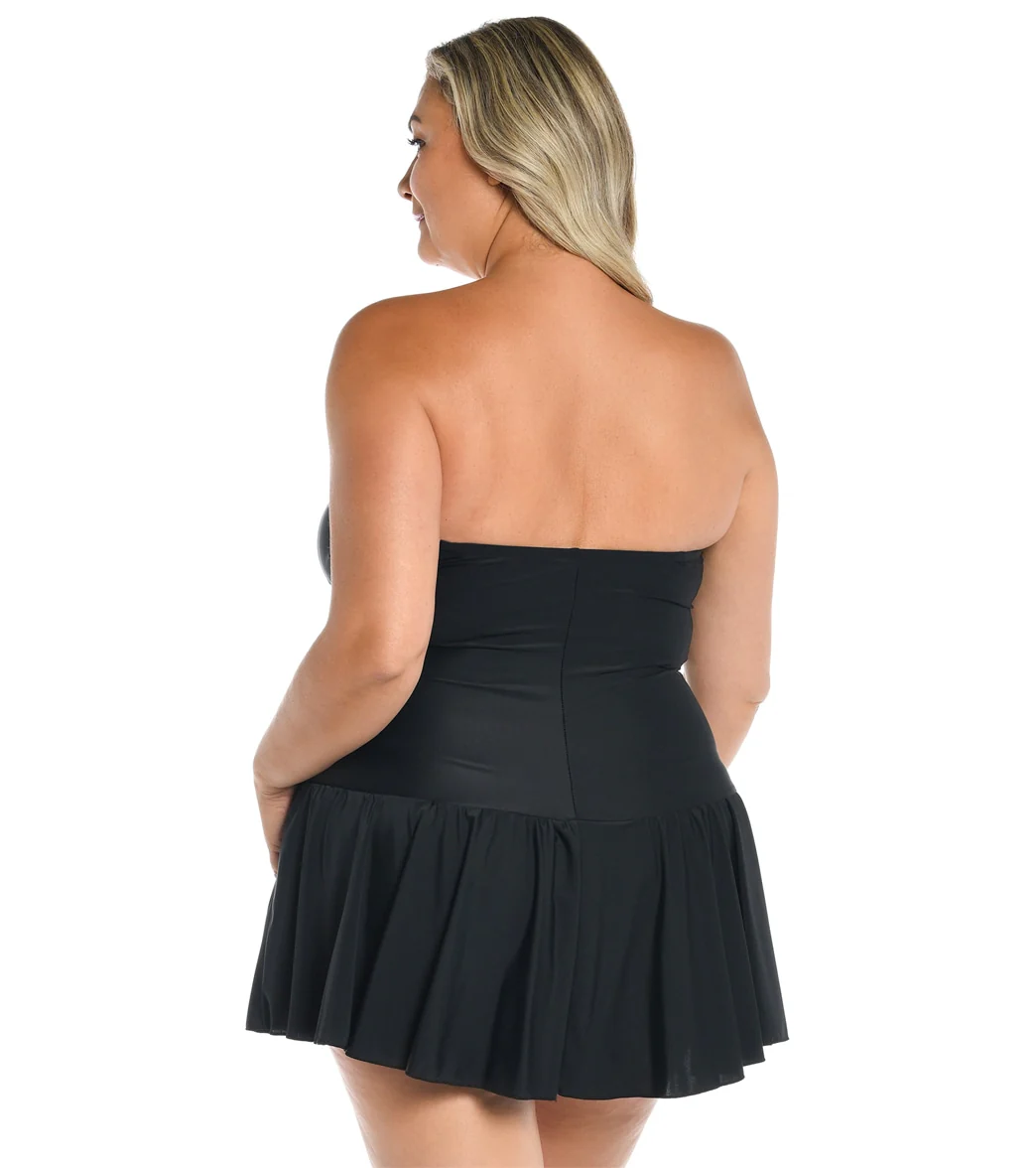 Maxine Women's Plus Size Solid Bandeau Princess Seam Swim Dress - Image 10