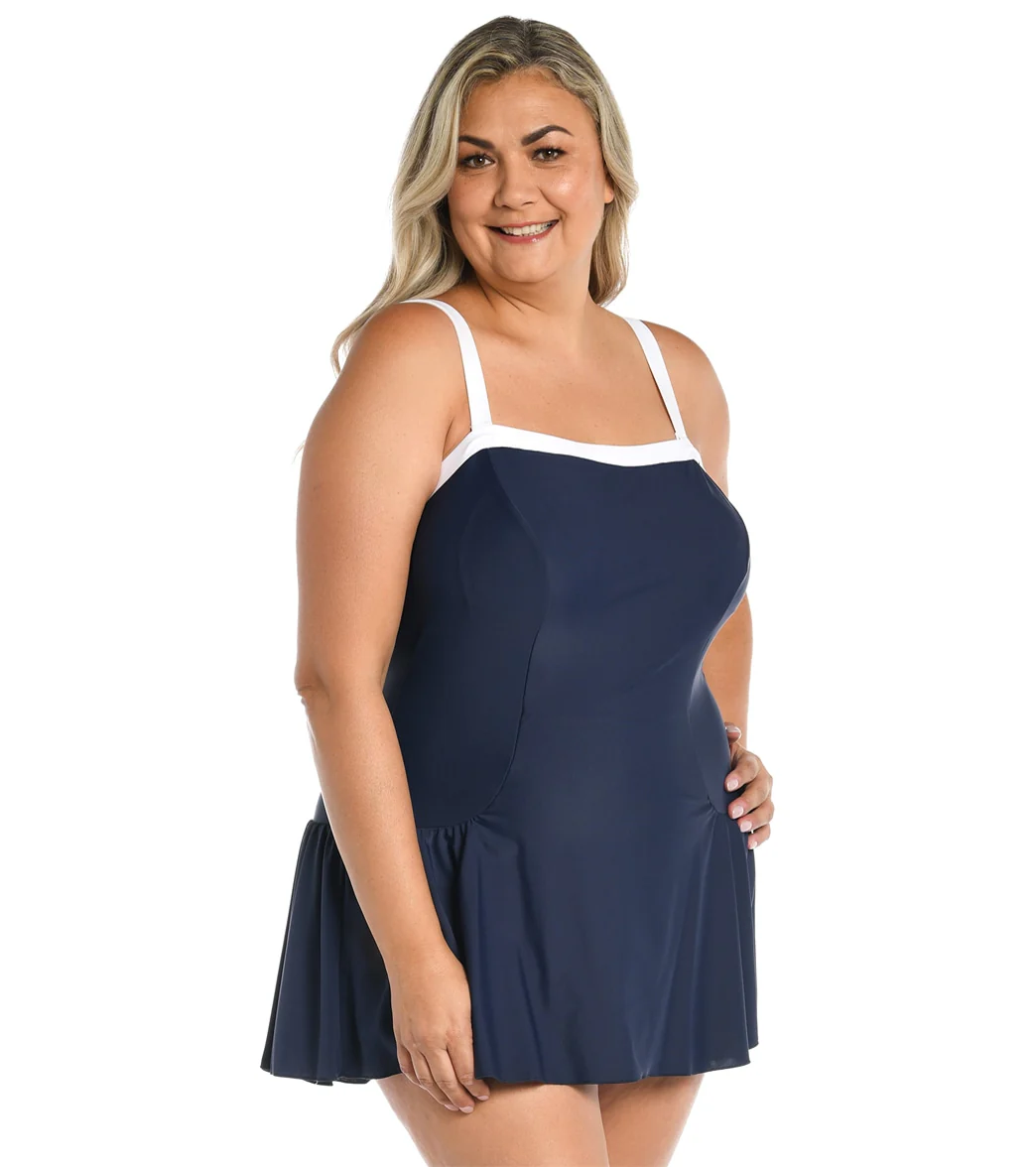 Maxine Women's Plus Size Solid Bandeau Princess Seam Swim Dress - Image 13