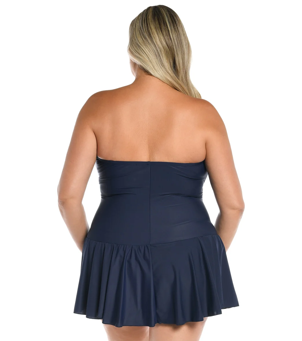 Maxine Women's Plus Size Solid Bandeau Princess Seam Swim Dress - Image 4